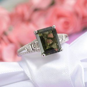 Moldavite nd Diamond Ring--Size 9